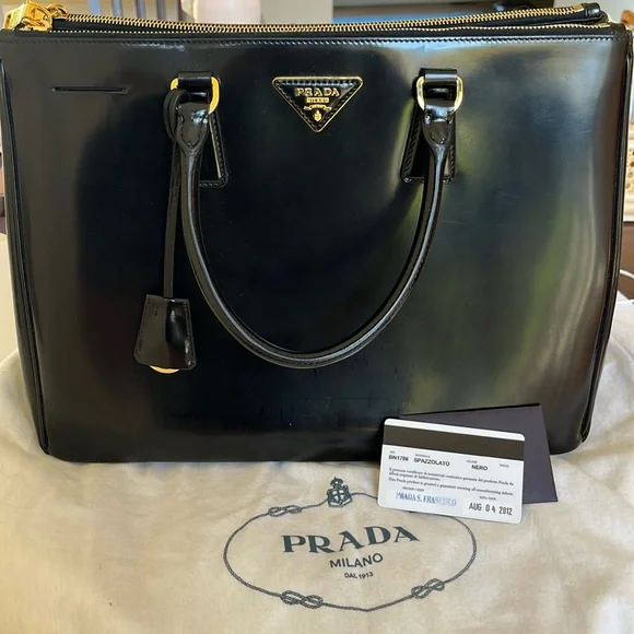 Prada | Bags | Prada Black Spazzolato Leather Double Zip Tote 